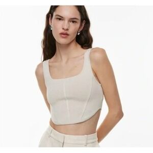 Aritzia Babaton Sculpt Knit Bustier Corset Top Beige XS Cropped Stretch Basic